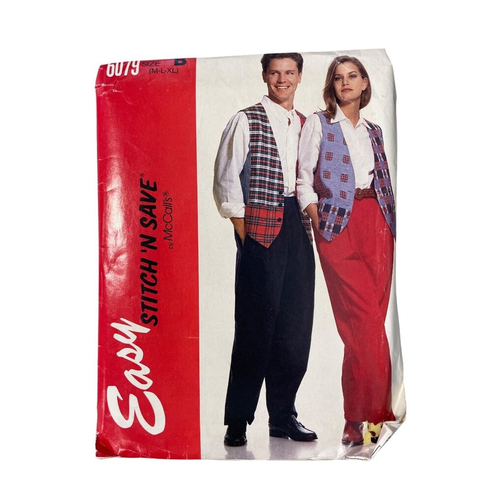 90s McCalls 6079 Lined Vest and Pant Sewing Pattern Size Medium-XL Vintage UNCUT